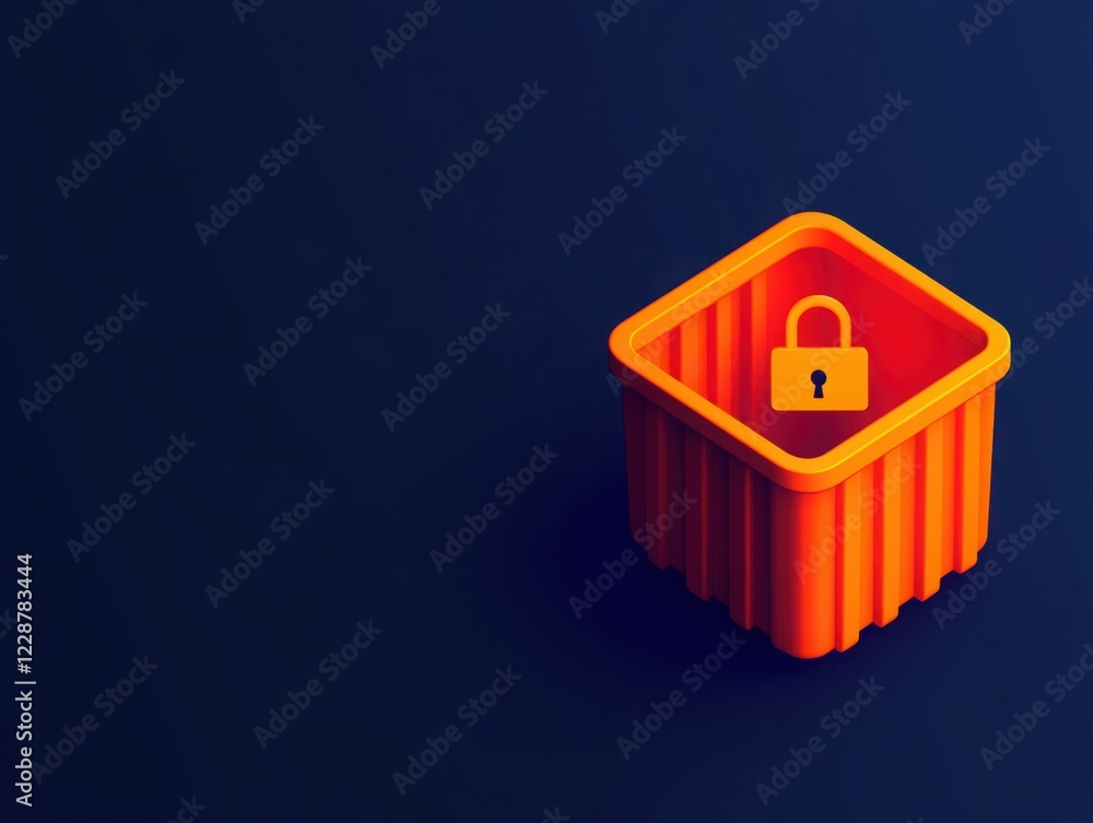 Poster orange trash bin with lock symbol on dark background representing data privacy and protection of dig