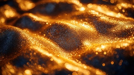 Golden glitter waves, dark background, abstract texture, design