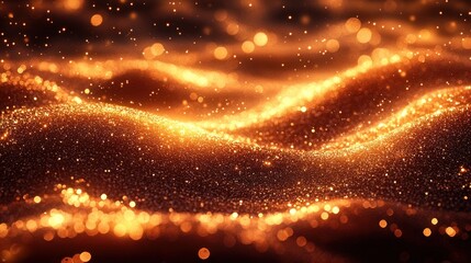 Fototapeta premium Golden glitter waves, dark bokeh background, festive design