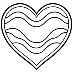 Curved Heart with Flowing Waves Line Art