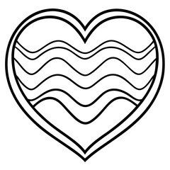 Curved Heart with Flowing Waves Line Art