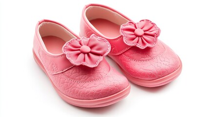 Pink baby girl shoes isolated over a white background