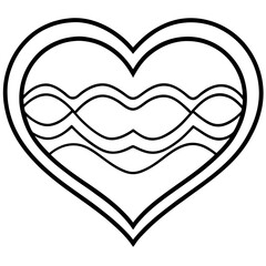 Curved Heart with Flowing Waves Line Art