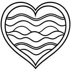 Curved Heart with Flowing Waves Line Art