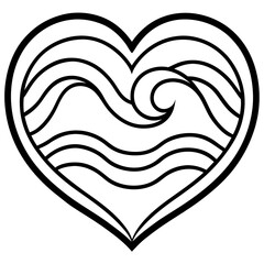 Curved Heart with Flowing Waves Line Art