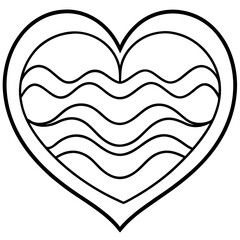Curved Heart with Flowing Waves Line Art