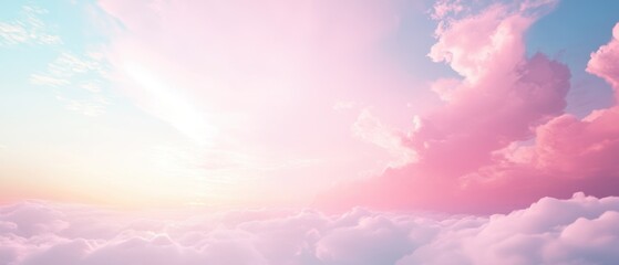 Serene Sky with Soft Pink and Blue Clouds During Sunrise Over a Dreamy Horizon in Tranquil Atmosphere