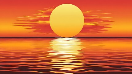 Obraz premium Fiery Sunset Over Calm Ocean Waters
