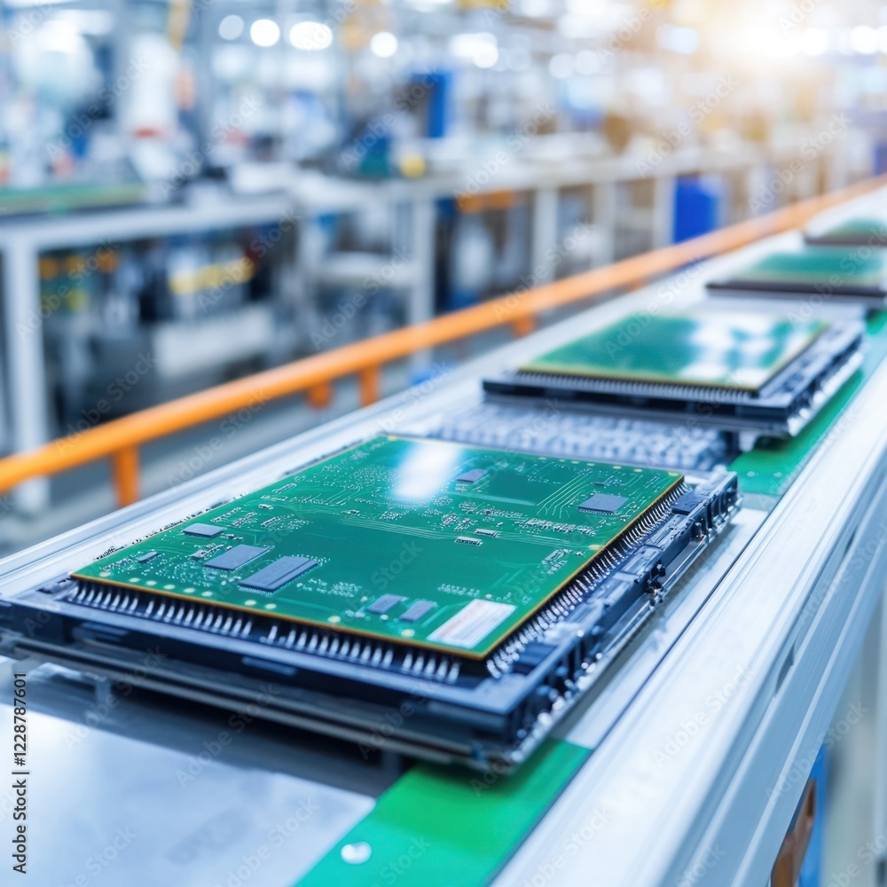 Aufkleber modern electronics manufacturing facility with circuit boards on assembly line showcasing advanced t