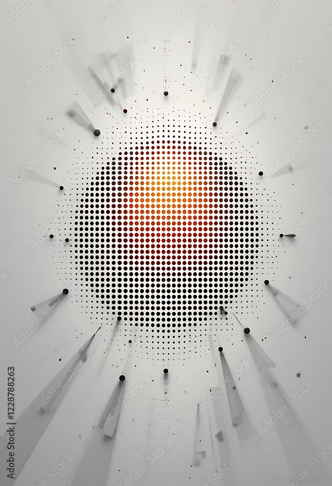 Poster abstract design featuring halftone circle and rays