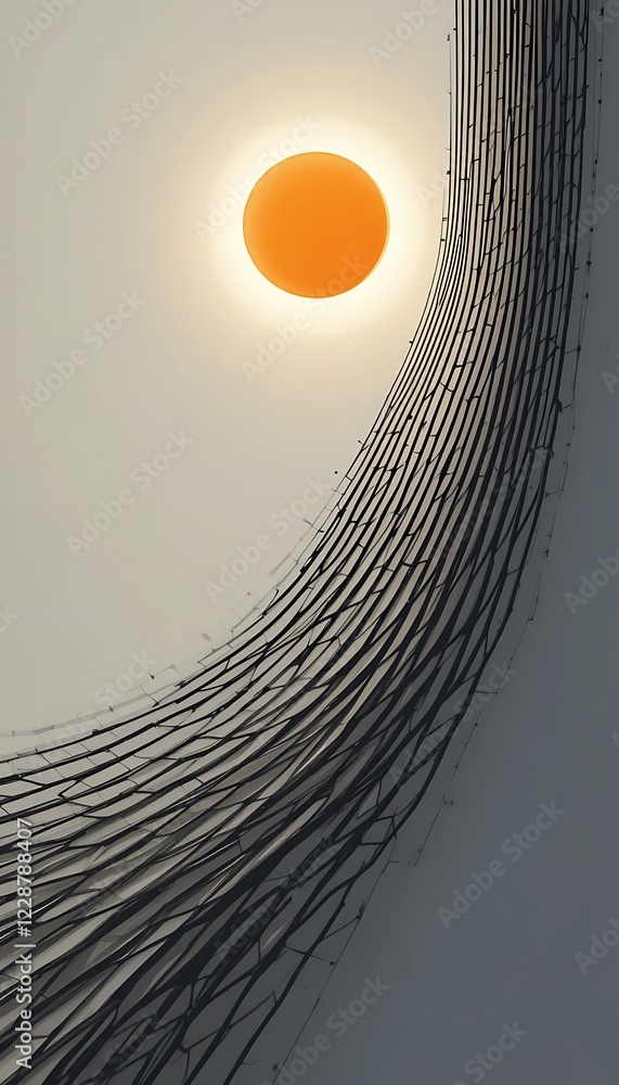 Poster abstract architectural design featuring a curved structure and circular light
