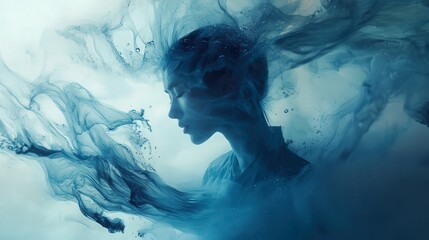 Fototapeta premium Ethereal Woman Emerging from Swirling Ink: A Dreamlike Abstract Portrait