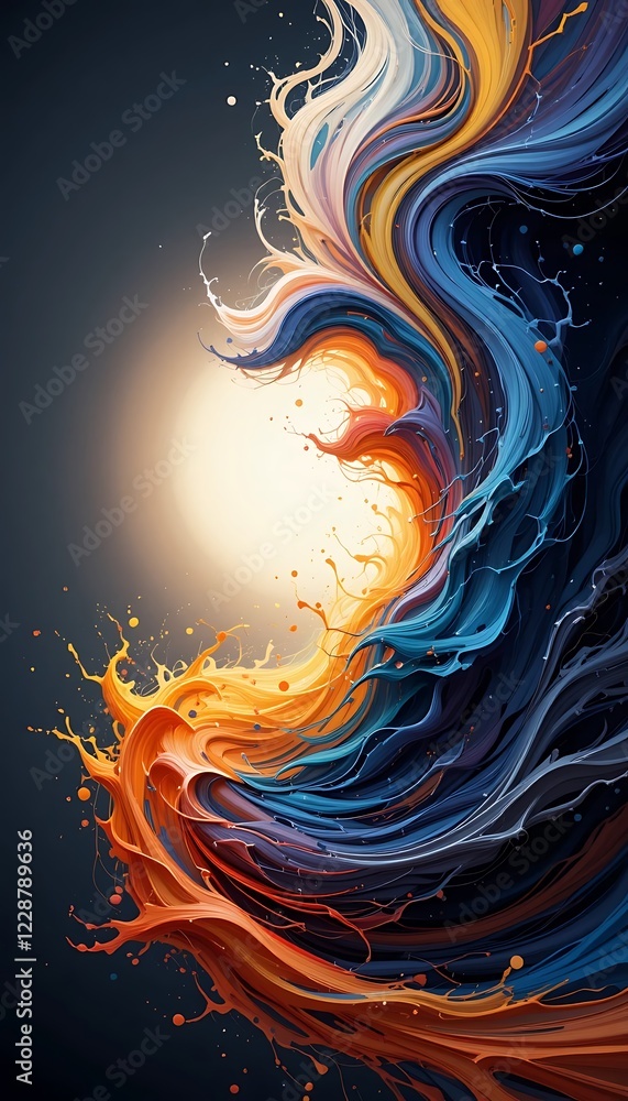 Poster abstract swirling paint colors creating a dynamic visual