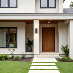 Modern House Exterior: Contemporary Home Design and Architecture. Luxury Real Estate Property with Landscaping