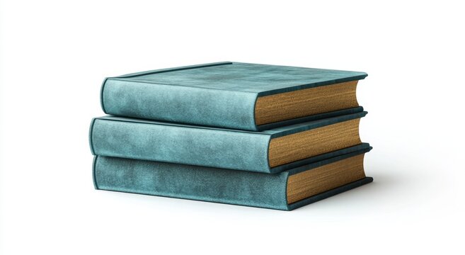 Teal books stack, studio shot, white background, education