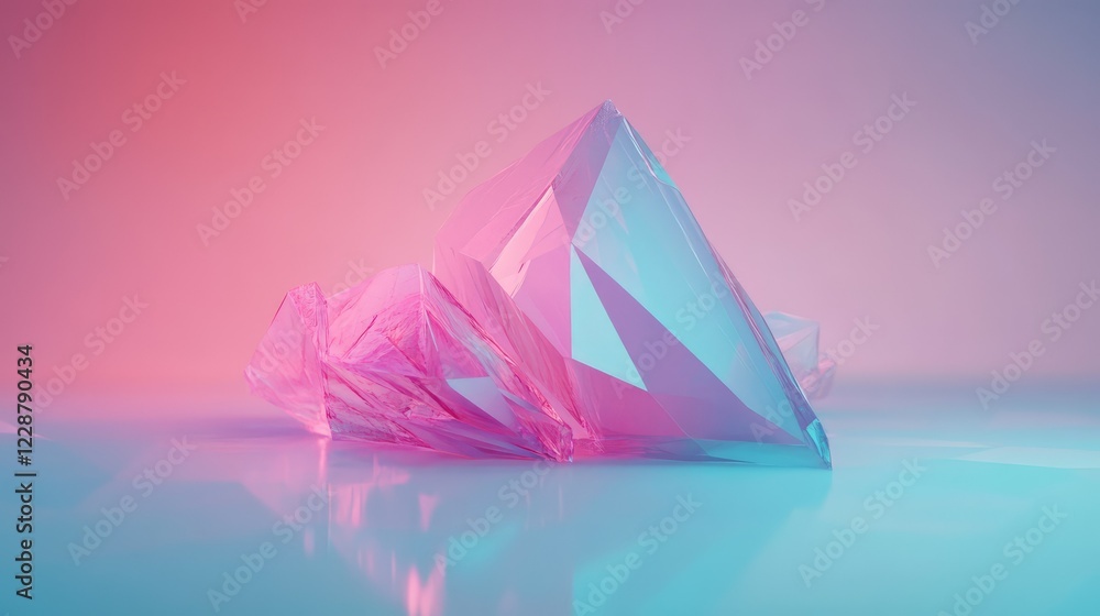 Aufkleber abstract geometric crystal composition with pink and blue gradient backdrop showcasing sharp edges a