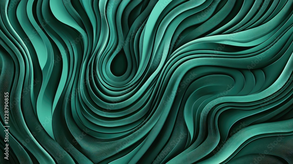 Poster abstract green waves pattern with smooth curves and textured surface ideal for backgrounds, wallpape