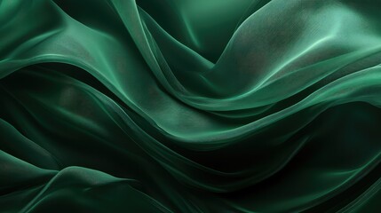 Obraz premium Elegant flowing green silk fabric background with smooth curves and delicate texture, perfect for fashion designs, textile displays, or creative projects showcasing luxury and sophistication.
