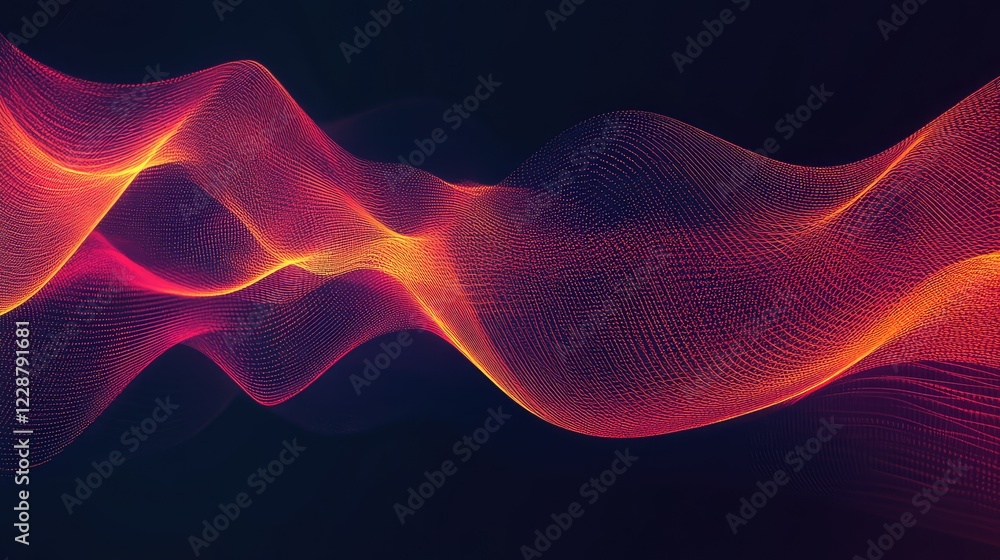 Poster abstract wave pattern in vibrant colors representing dynamic movement, energy flow, and modern techn