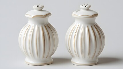 A pair of white porcelain salt and pepper shakers