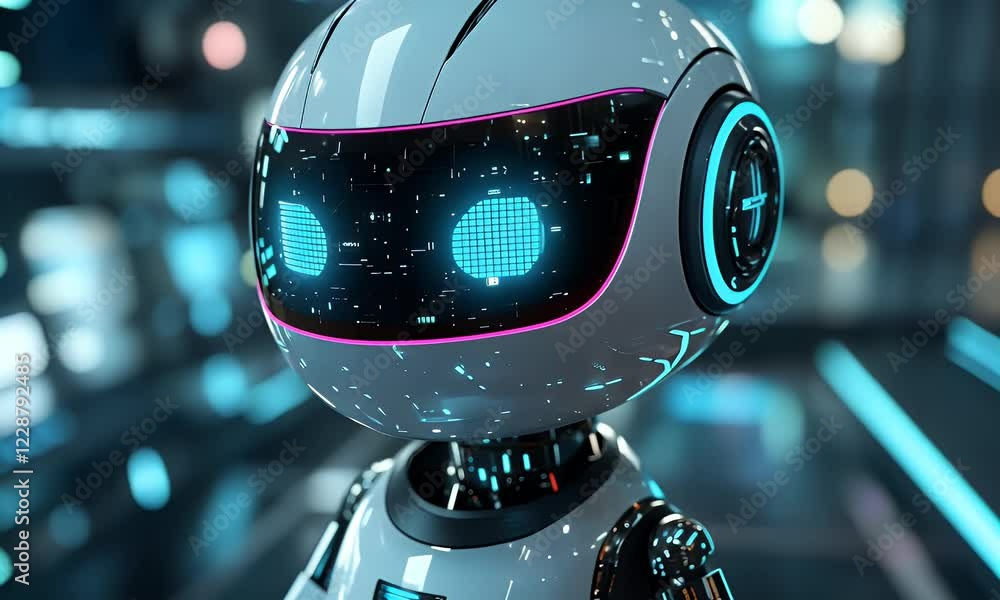 Poster futuristic robot city background display