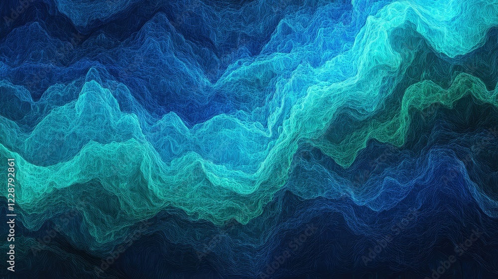 Poster abstract waves of light blue and teal flowing over dark background creating a dreamy and ethereal oc