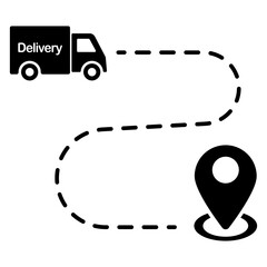 Delivery Route with Truck and Location Pin, icon