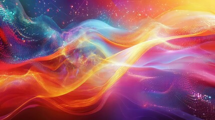 Abstract Colorful Waves of Light Flowing in a Cosmic Landscape Representing Energy, Motion, and Vibrancy in an Enchanting Visual Display of Art