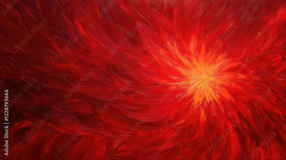 Poster abstract artwork featuring vibrant red and yellow swirls with dynamic energy evoking passion and int