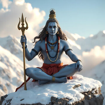 Lord Shiva God Shiva meditation on the mountain Himalayas - maha shivaratri