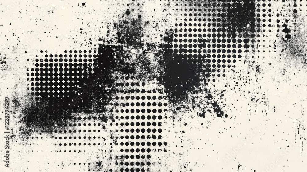 Poster abstract black and white grunge background with halftone dots patterns creating a modern artistic te