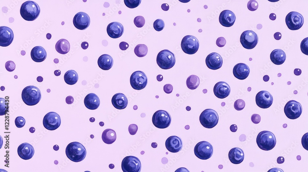 Poster abstract pattern of blue and purple bubbles on a soft pastel background creating a whimsical and pla