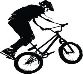 Obraz premium vector image of a BMX rider performing a trick, Bicycle silhouette. Bike vector logo. Bicycle illustration black and white, 