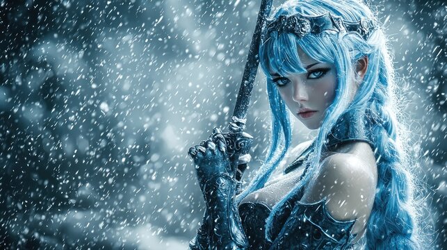 Ice Queen warrior, snow blizzard, fantasy portrait, game concept art