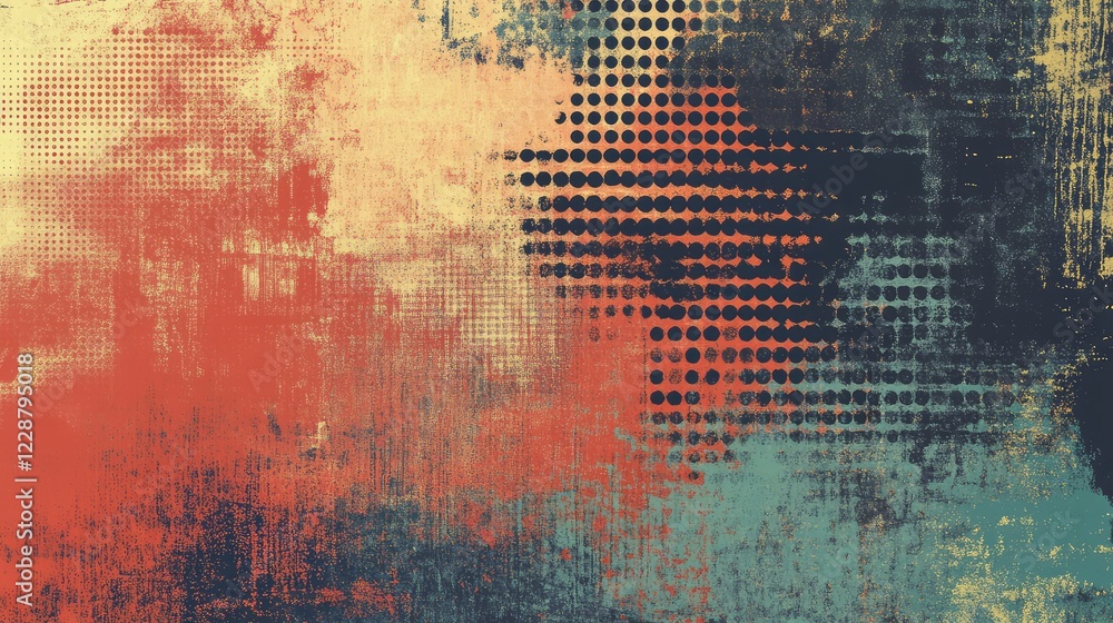 Poster abstract vibrant background with textured patterns, grunge elements, and colorful dots for creative 