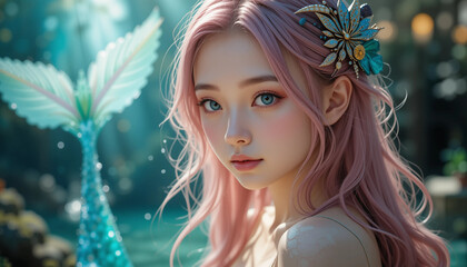 Anime mermaid girl