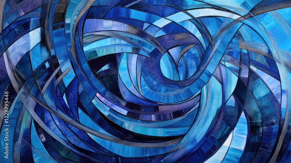 Poster abstract blue swirls a dynamic and vibrant composition of intertwining curves and textures in variou