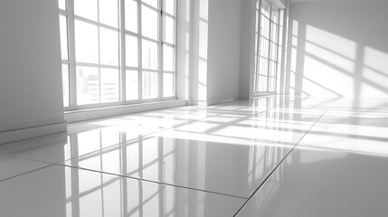 Obraz premium Bright Sunlight Illuminates Modern White Room Floor