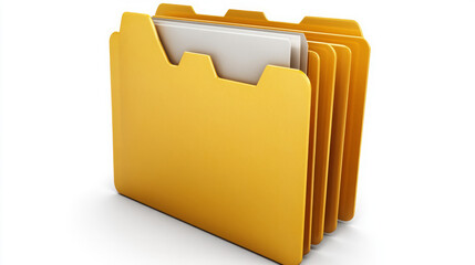 3D digital yellow file folder icon for computer file management and document organization with file storage and data folder illustration in modern office and realistic vector graphic
