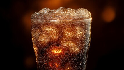 Macro shot of carbonated drink with ice