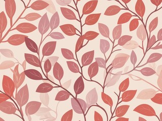 A vibrant pattern of stylized leaves in shades of pink and red against a light background, creating a lively and decorative design.