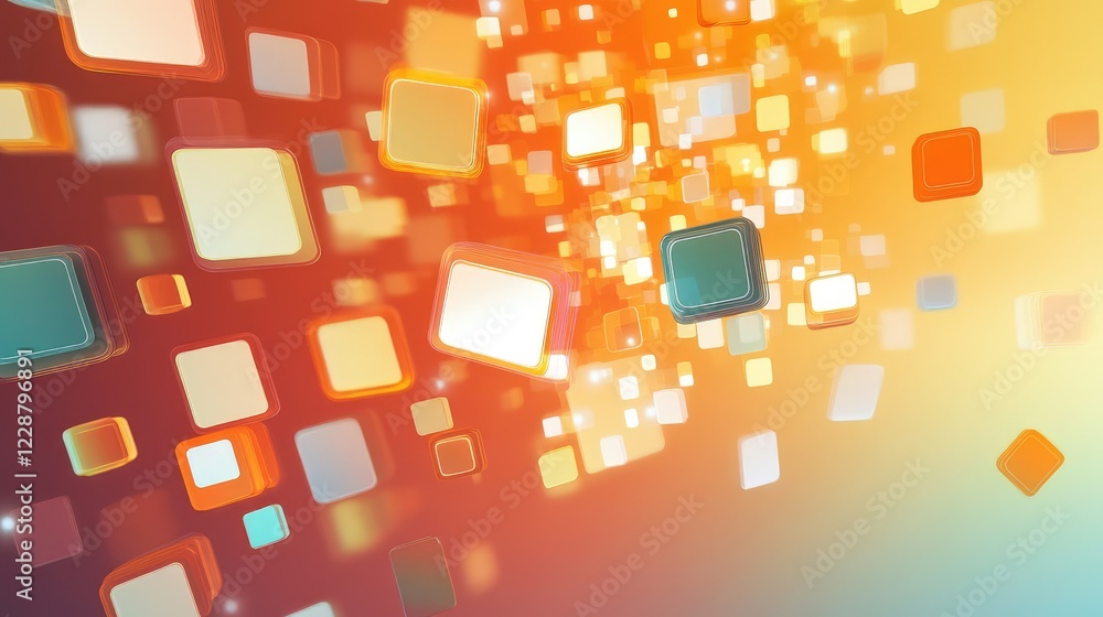 Poster abstract background of glowing colorful squares in warm tones creating a modern and dynamic visual e