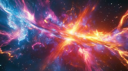 Obraz premium Vibrant Cosmic Explosion of Light and Color Expressing the Beauty of the Universe with Nebulas, Stars, and a Fiery Interstellar Scene