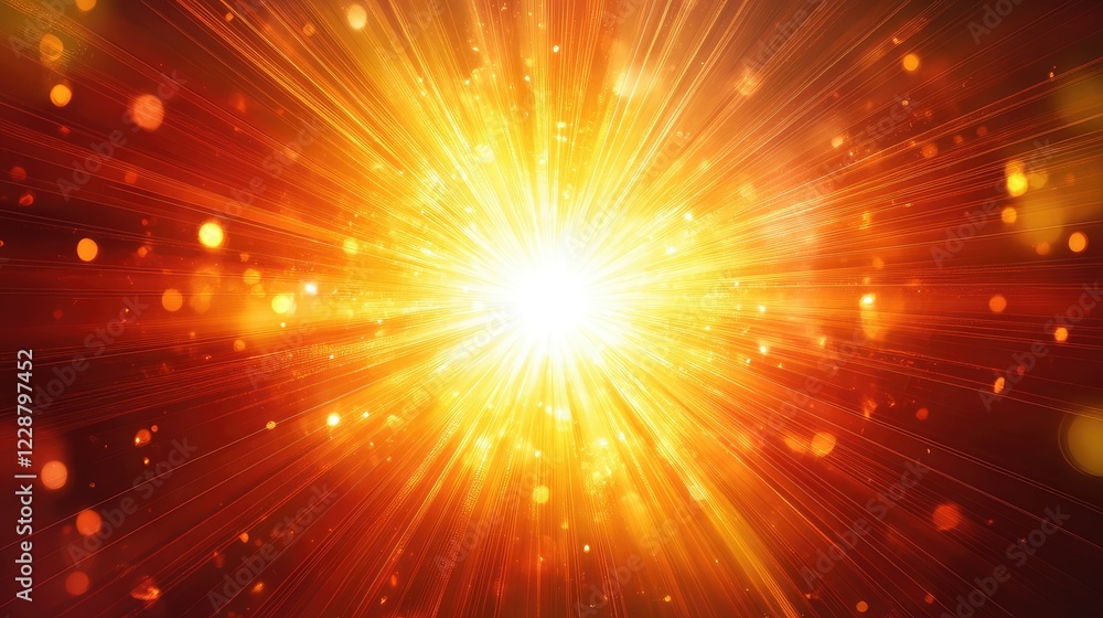 Poster Explosive Brightness of a Radiant Starburst with Shimmering Particles Creating an Enchanting Atmosphere of Warmth and Light