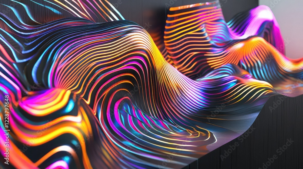 Poster vibrant abstract wave pattern in multicolored light with fluid lines and curved shapes conveying mot