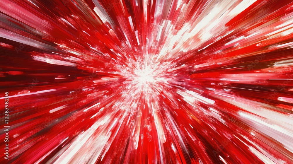 Poster abstract explosion of red light radiating outwards in a dynamic burst, creating a sense of speed and