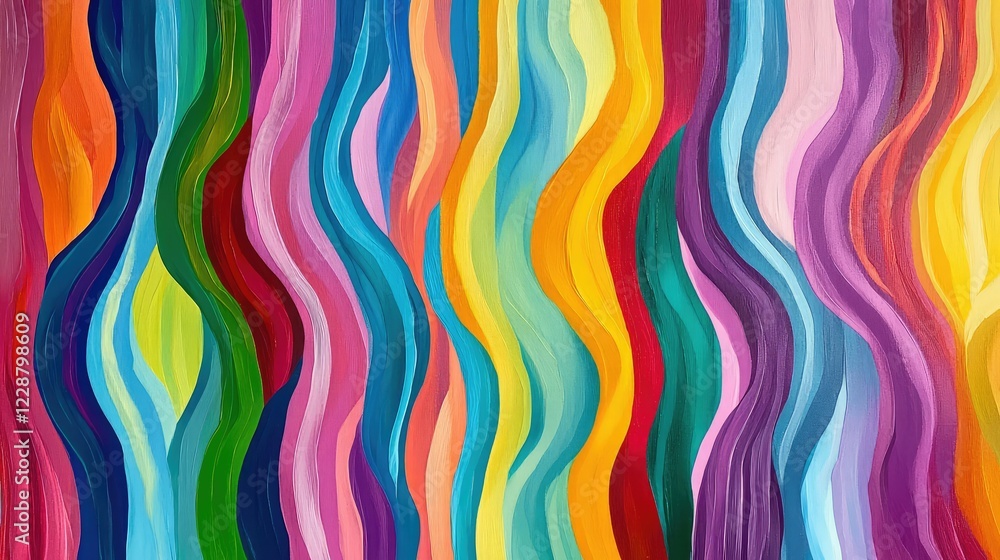 Poster colorful abstract waves in vibrant patterns showcasing a spectrum of paint on a canvas for creative 