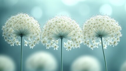 Obraz premium Three white flowers, bokeh background, garden, serenity