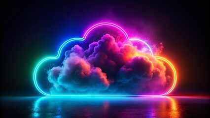 Obraz premium Abstract Neon Cloud Illuminated, Bright Colorful Digital Art, Isolated Background, Copy Space Right