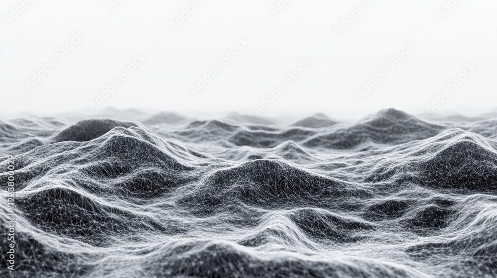 Poster abstract representation of undulating ocean waves with a misty background, evoking calmness